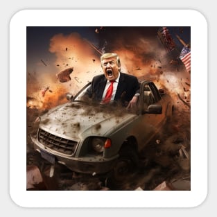 Trump riding car on construction site Sticker